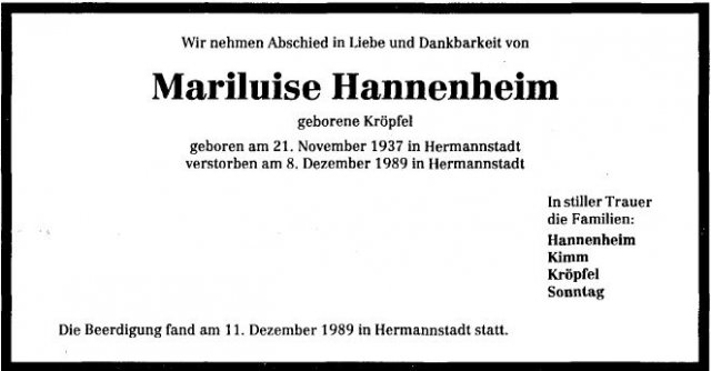 Kroepfel Mariluise 1937-1989 Todesanzeige